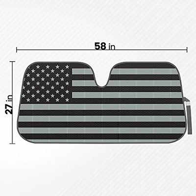 Patriotic Monochrome USA Flag Front Windshield Sunshade- Double Bubble Accordion Folding Auto Shade