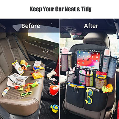 iBune Car Backseat Organizer with 10'' Clear Tablet Holder and 9 Storage Pockets
