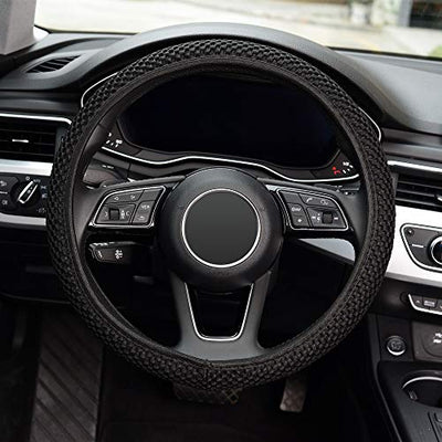 KAFEEK Elastic Stretch Steering Wheel Cover,Warm in Winter and Cool in Summer, Universal 15 inch, Microfiber Breathable Ice Silk, Anti-Slip, Odorless, Easy Carry,Black